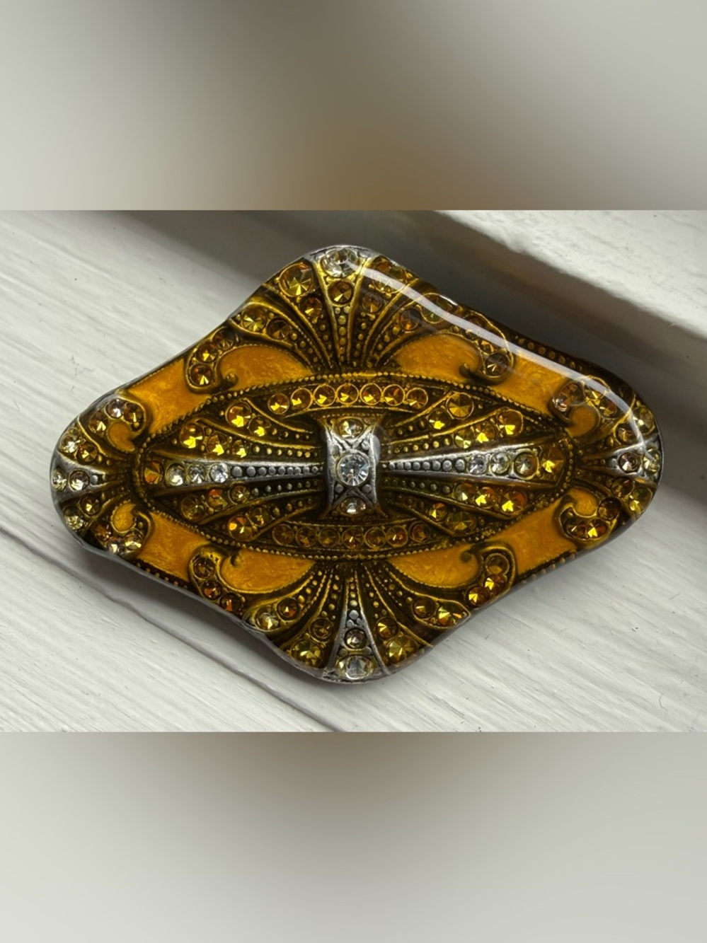 1980s Rhinestone and Silver Brooch